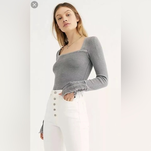 Free People Give A Little Love Embellished Cuff Thermal Top, Size S - Picture 2 of 9